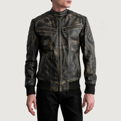 Sven Distressed Leather Bomber Jacket In Brown