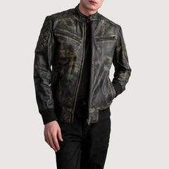 Sven Distressed Leather Bomber Jacket In Brown