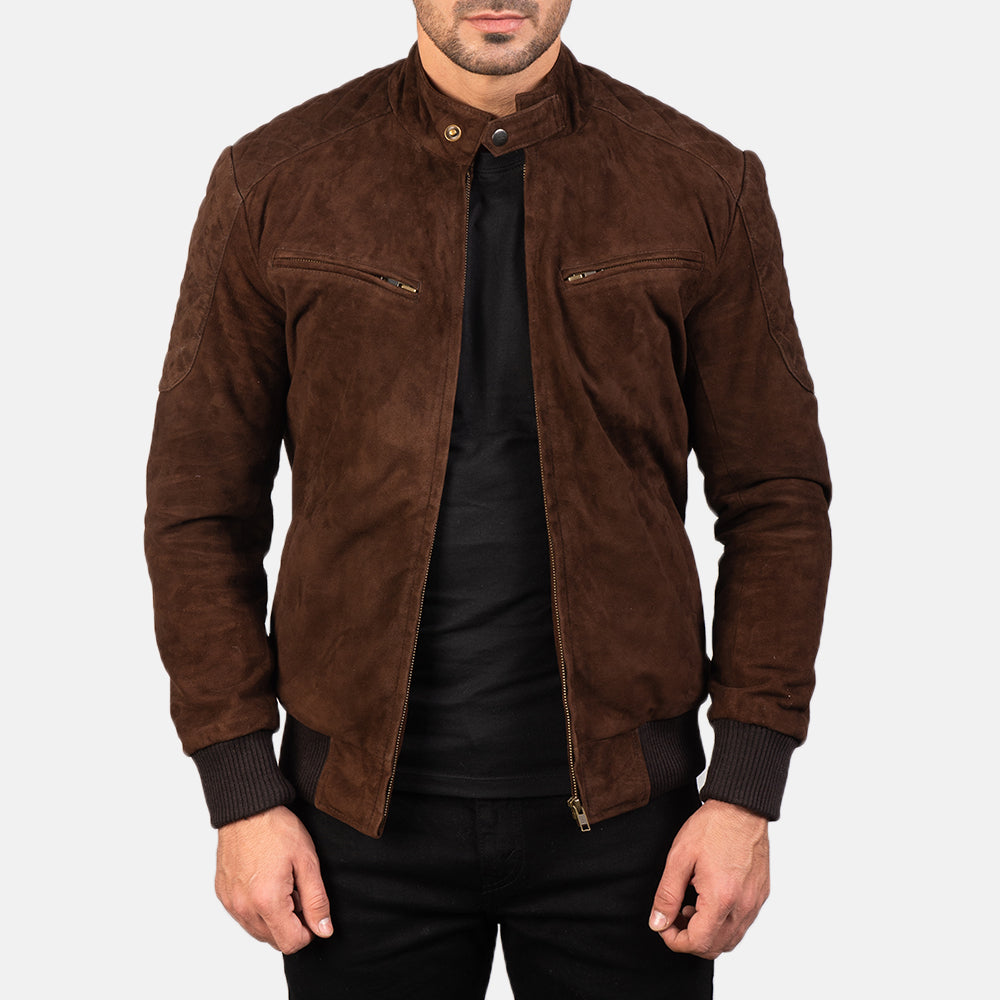 Classic Dark Brown Suede Bomber Always in Style