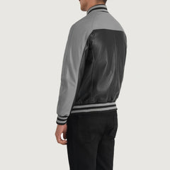Terrance Leather Varsity Jacket In Black & Grey