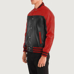 Terrance Leather Varsity Jacket In Black & Red