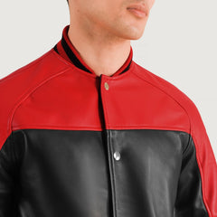 Terrance Leather Varsity Jacket In Black & Red