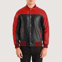 Terrance Leather Varsity Jacket In Black & Red