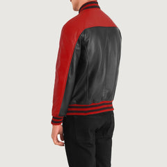 Terrance Leather Varsity Jacket In Black & Red