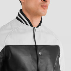 Terrance Leather Varsity Jacket In Black & White