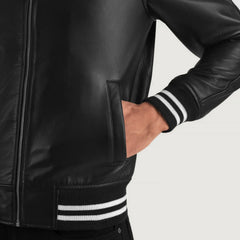 Walton Leather Varsity Jacket In Black
