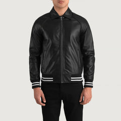 Walton Leather Varsity Jacket In Black