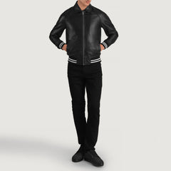 Walton Leather Varsity Jacket In Black