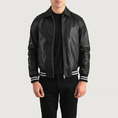 Walton Leather Varsity Jacket In Black