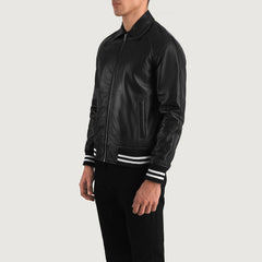 Walton Leather Varsity Jacket In Black