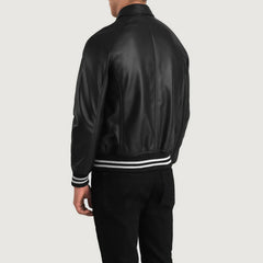 Walton Leather Varsity Jacket In Black