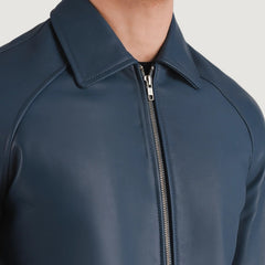 Walton Leather Varsity Jacket In Blue