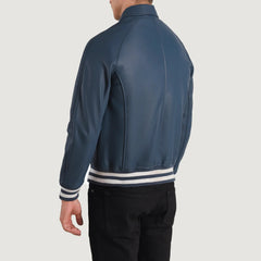 Walton Leather Varsity Jacket In Blue