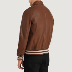 Walton Leather Varsity Jacket In Brown