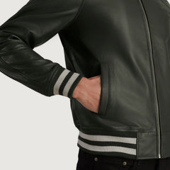 Walton Leather Varsity Jacket In Green