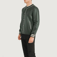 Willis Leather Varsity Jacket In Green