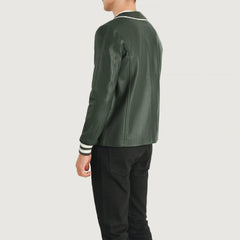 Willis Leather Varsity Jacket In Green