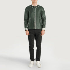 Willis Leather Varsity Jacket In Green