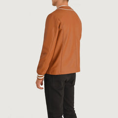 Willis Leather Varsity Jacket In Tan Brown