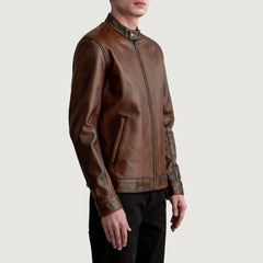 Zen Distressed Leather Biker Jacket In Brown