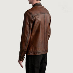 Zen Distressed Leather Biker Jacket In Brown