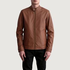 Zen Matte Leather Biker Jacket In Brown