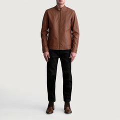 Zen Matte Leather Biker Jacket In Brown