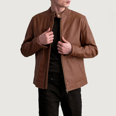 Zen Matte Leather Biker Jacket In Brown