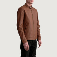 Zen Matte Leather Biker Jacket In Brown