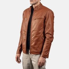 Ionic Biker Jacket Made From Brown Leather