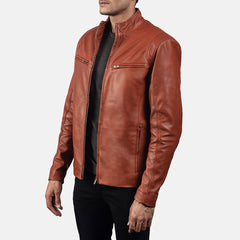 Ionic Biker Jacket Made From Tan Brown Leather