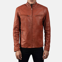 Ionic Biker Jacket Made From Tan Brown Leather