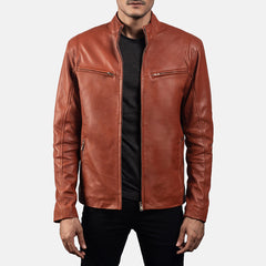 Ionic Biker Jacket Made From Tan Brown Leather