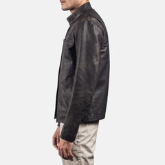 Rustic Leather Biker Jacket In Brown