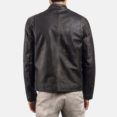 Rustic Leather Biker Jacket In Brown