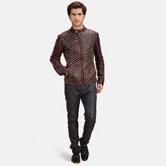 Blix Bono Biker Jacket In Maroon Leather