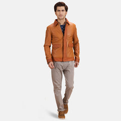 Hubert Leather Jacket In Tan Brown
