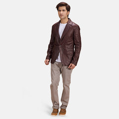 Radaron Quilted Leather Blazer In Maroon