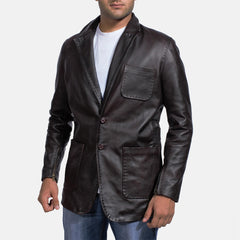 Wine Leather Blazer In Black