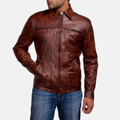 Abstract Prime Maroon Leather Jacket