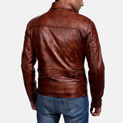 Abstract Prime Maroon Leather Jacket