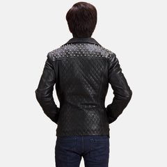Black Leather Biker Jacket With Stud Details