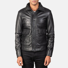 Columbus Leather Bomber Jacket In Black
