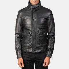 Columbus Leather Bomber Jacket In Black