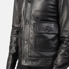 Columbus Leather Bomber Jacket In Black