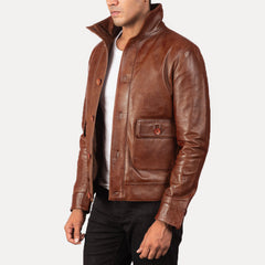 Columbus Leather Bomber Jacket In Brown