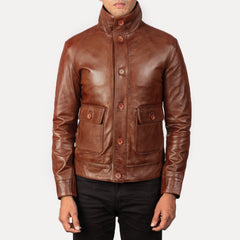 Columbus Leather Bomber Jacket In Brown