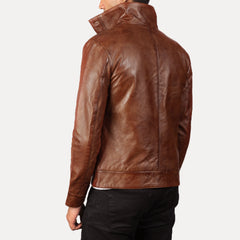 Columbus Leather Bomber Jacket In Brown