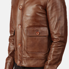 Columbus Leather Bomber Jacket In Brown