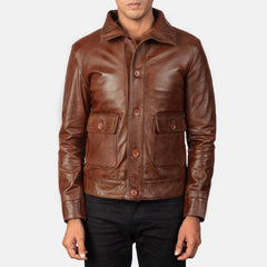 Columbus Leather Bomber Jacket In Brown